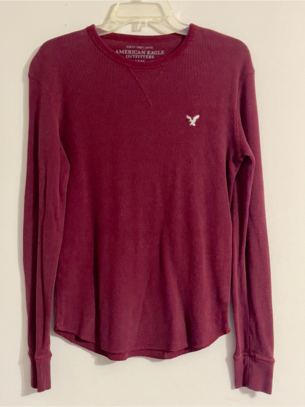 American Eagle Mens S Maroon Thermal Waffle Knit Shirt VTG Grunge Slim Fit Y2K